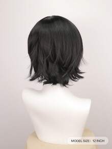 Parrucca nera da anime con frangia - resistente al calore, stile corto e dritto per cosplay e uso quotidiano