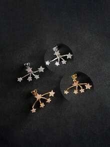 1 Pair Luxury Star-Shaped Hypoallergenic Earrings, Ideal Christmas Gift For Friends And Family, Suitable For Parties And Celebrations - Yellow Gold - View 9