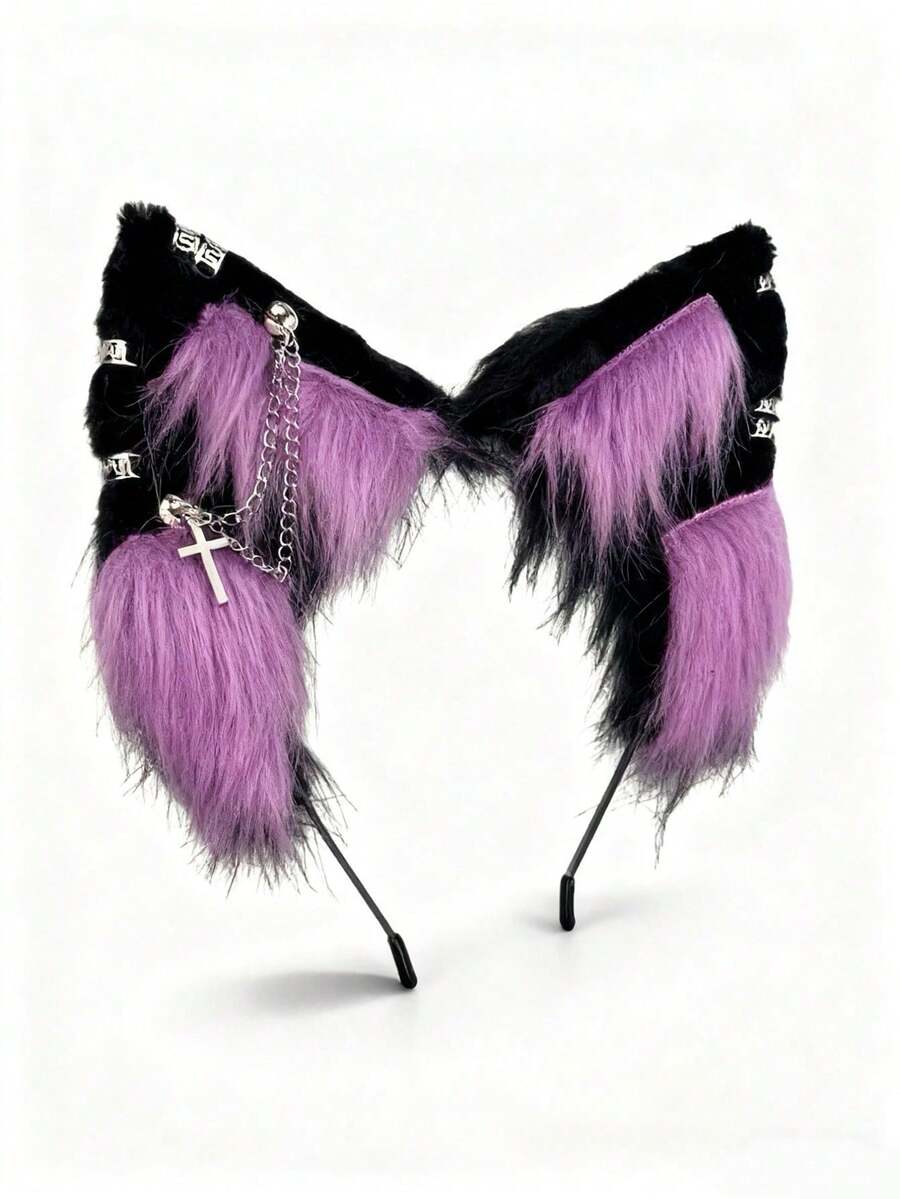 Plush Realistic Animal Ear Cute Headband For Women Party Cosplay Hair Accessories, Handmade Fluffy Cat Ear Metal Punk Cosplay Convention Props Ear Decor (Accessories Not Included)