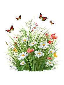 1 buc autocolante de perete cu flori de iarbă și fluturi autocolante decorative autocolante din PVC autocolante detașabile autoadezive ușor de rupt decorațiuni interioare dă-ți viața un aspect nou autocolante de decorare de sărbători cadouri de ziua de naștere de absolvire decor de perete decor cameră