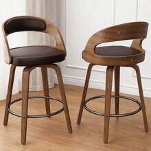 GIKPAL Swivel Bar Stools Set Of 2, 26" Counter Height Bar Stools With Bentwood Legs And Back, Mid-Century Modern PU Leather Upholstered Bar Chair For Kitchen Island, Bar, Restaurant, Brown - Brown-2pcs - View 1