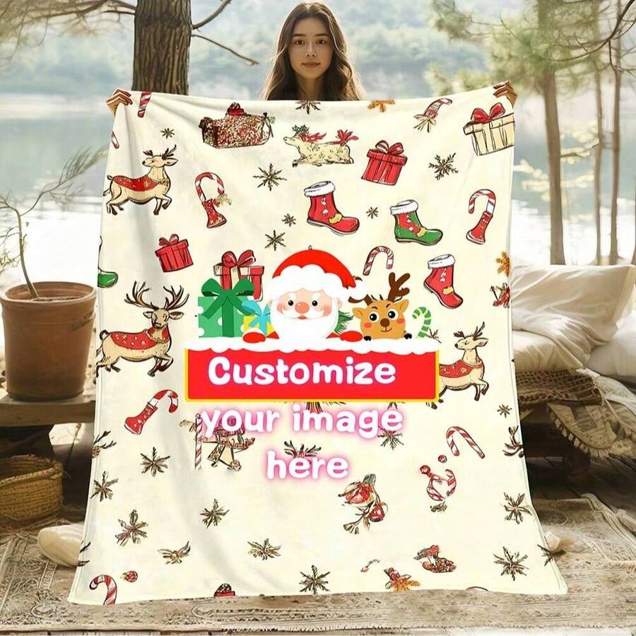 1 pătură personalizabilă din pânză cu brad de Crăciun, imprimare digitală cu nume personalizat, căldură pentru patru anotimpuri, poliester rezistent la rupere, țesut manual, stil la modă, potrivit pentru canapea, pat, călătorii, camping, cadou unic pentru adulți