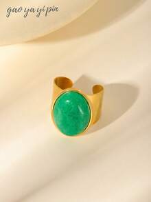 18K Gold Stainless Steel Natural Cat's Eye Stone Women's Ring, Available In Tiger Eye, Emerald, Rose Quartz And More Colors, Unisex Couple Design, Suitable For Daily Wear And Gifting