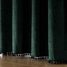 1 Pack Luxury European Style Velvet Curtain With Pom Pom Trim, Blackout, Soft & Smooth, Wrinkle Resistant, Soundproof, Privacy Protection, Durable, Washable, Modern High-End Home Decor, Suitable For Bedroom, Bathroom, Living Room, Office, New Year, Christmas, St. Patrick's Day, 200gsm