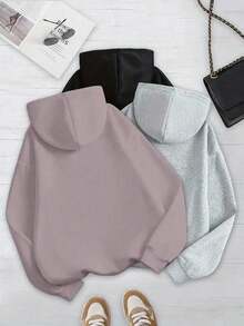 Set 3 sudaderas lisas de dama con capucha y bolsillo al frente - Multicolor 4 beige - Ver 2
