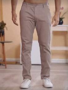 Men's Slim Casual Traditional Fit Twill Pants With Elastane, Built-In Pocket, Skinny - Khaki - View 4