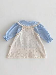 2 件套女婴碎花吊带裙和汗衫套装，时尚秋季服装 - 藍色 - 查看 8