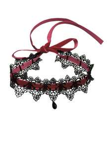 1 pieza Collar gargantilla de estilo gótico punk oscuro con cordones para mujer, cadena de collar gótico