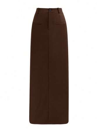 EARO Vintage Pear-Shaped Silhouette Straight Skirt, Women's High-Waist Casual Versatile Elastic Waist Sexy Elegant Maxi A-Line Slit Hem Skirt, Spring/Autumn