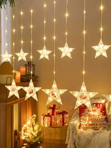 1 pièce Rideau lumineux en forme d'étoile de Noël, guirlande lumineuse à LED - étoile suspendue, options blanc chaud et multicolore, guirlandes de fées sans fil, alimentées par batterie pour intérieur/extérieur, lampe suspendue, convient pour fenêtres, cheminée, décoration de fête, décoration de Noël, pièces, décoration de salon, décoration de Noël, décoration de pièce, hiver