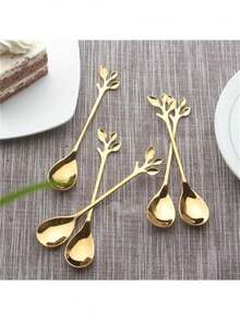 6 pièces Cuillères à café en acier inoxydable, cuillères en acier inoxydable dorées créatives et personnalisées, set de couverts pour café, thé et dessert, cuillères à mélanger