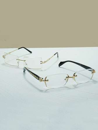 2 副男士金属奢华透明眼镜，适合日常佩戴、学习、阅读、看电视、玩电脑游戏