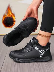 Women's Casual Sports Shoes, Warm Thermal Lined Outdoor Running Shoes, Lightweight Lace-Up Travel Shoes, Student Running Flat Low-Top Sneakers, Autumn/Winter