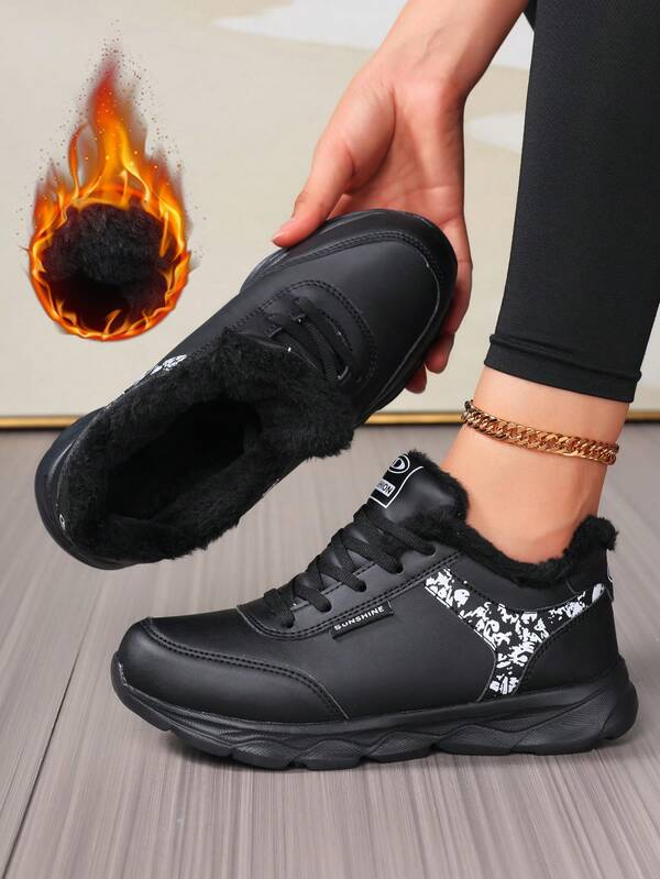 Women's Casual Sports Shoes, Warm Thermal Lined Outdoor Running Shoes, Lightweight Lace-Up Travel Shoes, Student Running Flat Low-Top Sneakers, Autumn/Winter