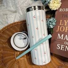 32 OZ 2025 New Stainless Steel Insulation Cup, Large Capacity Sports Water Bottle, Office Drinking Cup, Outdoor Camping And Picnic Use, 12-Hour Heat Retention Function, Leak-Proof And Break-Resistant, Suitable For Both Men And Women. - Blue Cherry - View 3