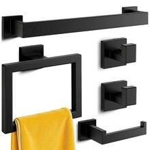Kitsure 5-Piece Bathroom Hardware Set - Rust-Proof Toilet Paper Holder, Towel Rack, Hooks, Wall Mount Bar, Black - Towel Rack - View 1