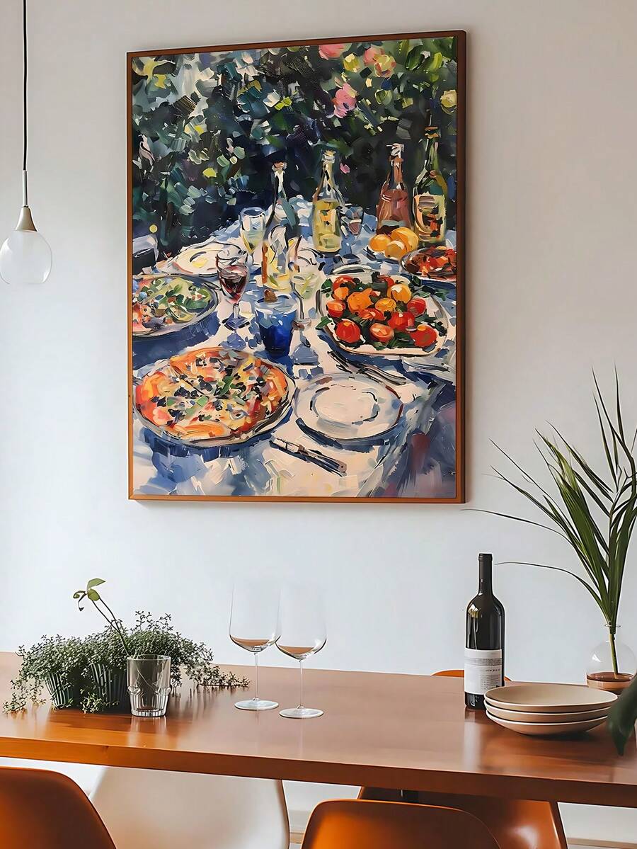 1pc Vintage Italy Posters Oil Painting Style Kitchen Prints,Abstract Pasta And Fork Prints Kitchen Fried Egg Wall Decor,Modern Dining Room Wall Art Funky Kitchen Poster,Bedroom Decor, Living Room Decor, Dining Room Wall Decor,Wall Arts, Wall Decor, Home Decor, Room Decor, Canvas Wall Art, Posters, Wall Art With Frame, Optional Frame ﻿