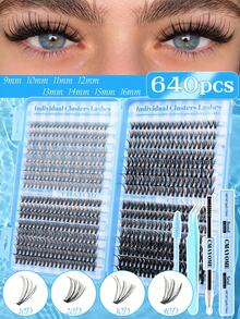 640pcs D-Shaped Segmented False Eyelashes, 10D+20D+30D+40D+50D+60D+80D+100D Mixed Lengths, Thick & Natural Black Individual Lashes, DIY Home Kit. Thickened Design For Easy Application Even For Beginners. Long-Lasting & Comfortable Wear, Suitable For Parties And Various Occasions. - 藍色 - 查看 7