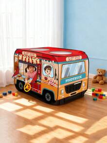 Składany namiot-domek dla dzieci w kształcie food trucka z hamburgerami, odpowiedni do użytku wewnątrz i na zewnątrz, kolorowy design, wytrzymały materiał poliestrowy, łatwy w montażu i przenoszeniu, idealny na kemping, piknik i do zabawy na świeżym powietrzu, idealny prezent na urodziny, Boże Narodzenie, Halloween lub Wielkanoc, plac zabaw na kempingu | Namiot zabaw | Wytrzymały domek do zabawy