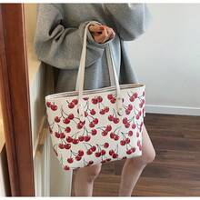 Cute Cherry Pattern Large Capacity Handbag| Women's Casual Versatile Shoulder Tote, Simple Fashion Shopping Bag, Everyday Work Purse - 白色 - 查看 2