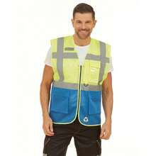 Yoko Unisex Adult Executive HiVis Mesh Waistcoat (Fluorescent Yellow/Royal Blue)