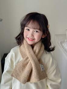 1 件儿童简约百搭颈部保暖针织围巾，男女通用厚款保暖十字交叉围巾，适合秋冬季