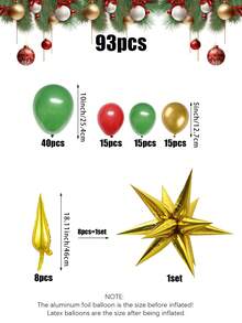 93pcs Christmas Tree Theme Balloon Column Set, Includes Yellow Explosion Star Balloons, Red, Green, Yellow Latex Balloons, Suitable For Christmas Party, Christmas Themed Birthday Party, Winter Home Decor, New Year's Eve Party Decor, DIY Christmas Tree