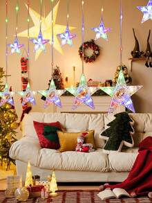 1 pièce Rideau lumineux en forme d'étoile de Noël, guirlande lumineuse à LED - étoile suspendue, options blanc chaud et multicolore, guirlandes de fées sans fil, alimentées par batterie pour intérieur/extérieur, lampe suspendue, convient pour fenêtres, cheminée, décoration de fête, décoration de Noël, pièces, décoration de salon, décoration de Noël, décoration de pièce, hiver