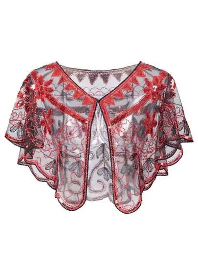 Elegant Vintage Style Sequin Embellished 1pc Polyester Shawl - Handcrafted Beaded Capelet, Elastic Net Mesh Party Accessory For Women