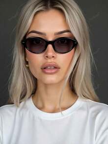 复古椭圆猫眼时尚眼镜女男小镜框 90 年代 Y2K 窄猫眼别致铆钉设计师时尚眼镜 - 彩色 - 查看 3