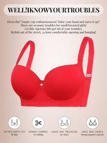 mimilemon Plus Size Seamless Black Smooth Minimalist Padded Bra For Women - Red - View 9