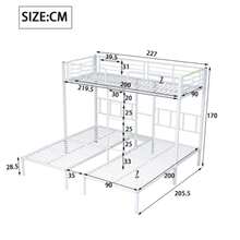 Triple Bed, Triple Bunk Bed For Teenagers With Ladder, Iron Bed With Safety Rail And Table, White 90x200cm*3 - White - View 4