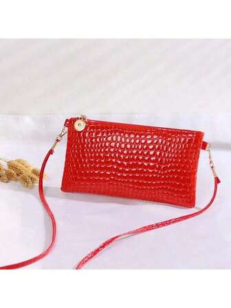 1pc Women's Small Shoulder Bag, Crocodile Embossed Crossbody Bag, Phone & Coin Purse