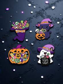 1 Stück Must-Buy Bestseller für das Heilige Fest! 5 süße Halloween Legierung Broschen Abzeichen, Trick-or-Treat Elemente, Halloween Party Explosion, Alltagskleidung, Rucksack Dekorationszubehör, Nischen Design + Süßigkeiten Kürbis Schwarze Katze Geist Elemente, ideale Geschenke für Halloween Partys.