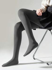 1/2 Pairs Women Gray Fleece Tights, Elastic Slim Fit Soft Brushed Stirrup Tights For Spring & Autumn, Cozy - Grey - View 3