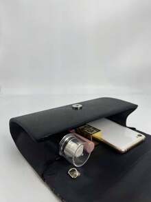 闪亮金属装饰晚装手拿包，适合庆典、派对、舞会、婚礼、生日、情人节、夜总会 - 黑色 - 查看 4