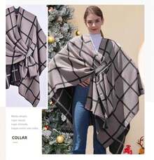 Ponchos para Mujer Elegantes,Chales para Mujer Capa Abierta,árdigan Abrigado de Otoño/InviernoT,ransformable en Bufanda o Chalina,Regalo de Navidad de invierno para mi esposa - Negro + Blanco - Ver 2