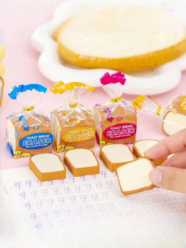 Cute Toast Bread Eraser, Creative Realistic Toast Bread Eraser, Student & Kids' Stationery, Prize, Gift (Random Outer Packaging Color) Back To School