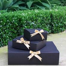 4pcs Navy Blue Covered Gift Boxes, Blue Kraft Paper Gift Boxes With Satin Ribbon, Suitable For Bridesmaids, Proposal, Weddings, Packaging, Gifts, Birthdays, Cupcake Boxes, Valentine's Day Gift Boxes