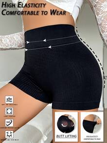 1pc Elegant & Comfortable Seamless Honeycomb Textured Women's Hipster Panty - Black - View 4