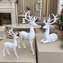 3 件白色塑料鹿家庭雕像，适用于圣诞节装饰、家居装饰、客厅电视柜、书架摆件，盒装包装。 - 彩色 - 查看 8