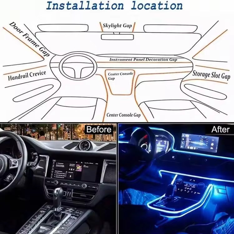 USB Flexible Neon LED Car Interior Light Strip - RGB Car Interior Light Strip, Durable Car Lighting Accessories, Car Interior Decorations - Multicolor - View 11
