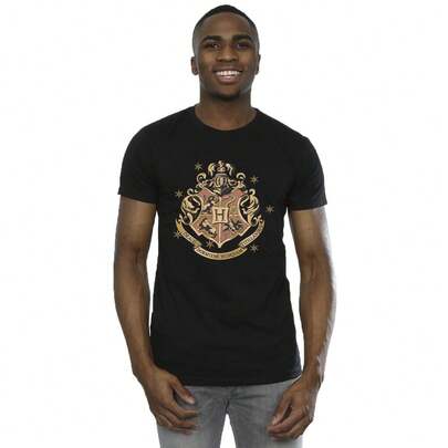 Harry Potter Mens Gold Hogwart Crest TShirt (Black)
