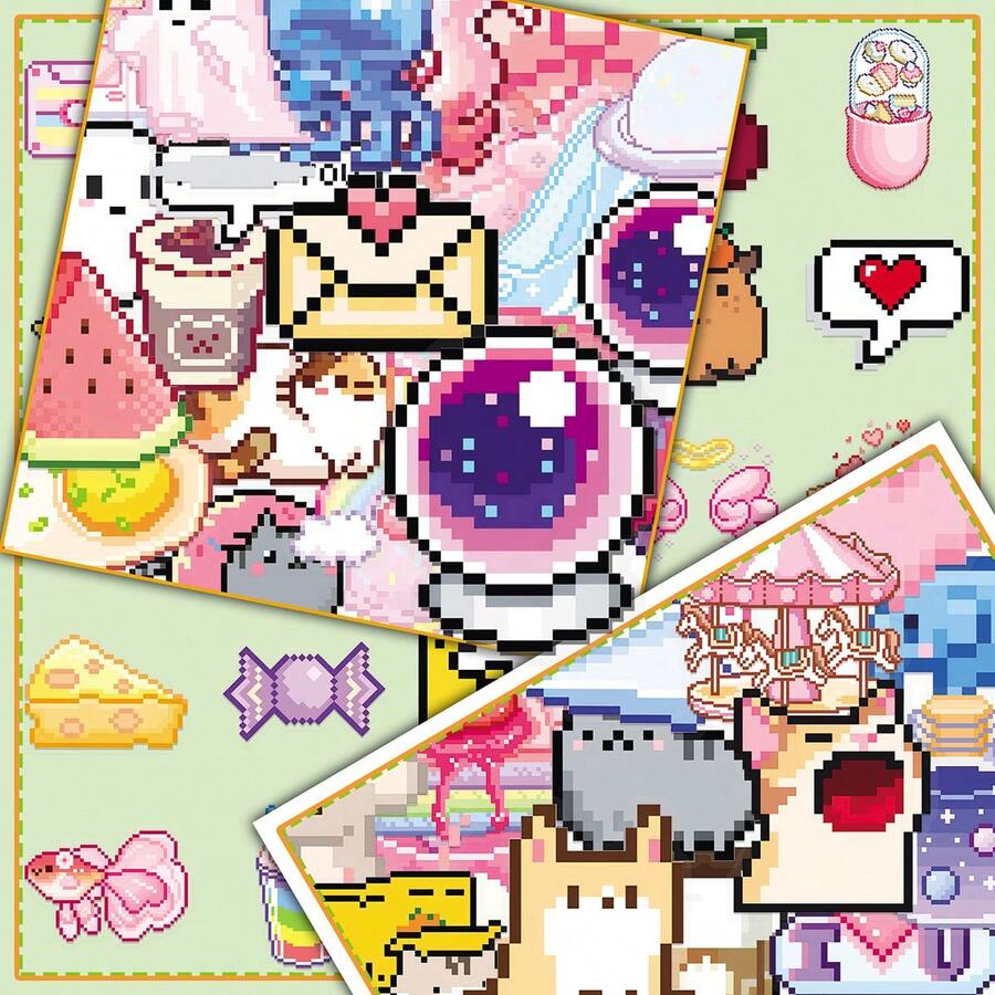 50pcs Cute Transparent Pixel Art Cartoon Vintage Aesthetic Decorative ...