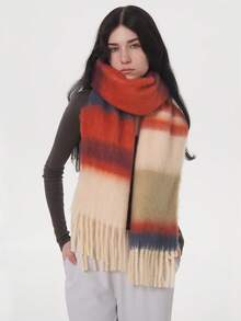 1 szt. Damski szalik w paski z łatkami, elegancki i uroczy, wykonany z włókna poliestrowego, uniwersalny, ciepły i gruby, idealny na jesień i zimę, odpowiedni do noszenia wewnątrz i na zewnątrz