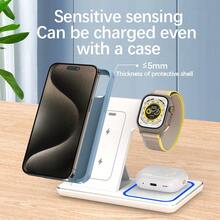 15W LED Fast Wireless Charging Stand, 3-In-1 Foldable Charging Station, Compatible With IPhone 16/15/14/13/12/11A, 9/8/7/6/5A, IPods Pro - Black - View 7