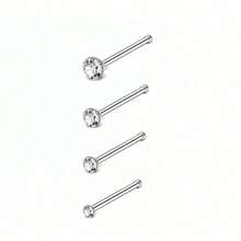 4pcs Stainless Steel Oxidized Cubic Zirconia Nose Studs, L-Shaped Nose Rings, Round CZ Nose Hoop Set