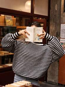 FOR BEAUTY Spring And Autumn New Round Neck Striped Color Blocking Lantern Sleeve Sweater Women Loose Fashion Long Sleeve Jumpers For Women Sweater Knit Christmas Top New Year