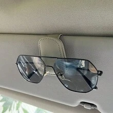 1pcs Sunglasses Holders For Car, Magnetic Genuine Leather Sunglasses Clip For Car Visor, Glasses Hanger Clip, Car Interior Visor Accessories - A - View 7