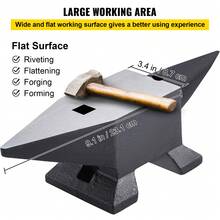Cast Iron Anvil, 22 Lbs/10kg Single Horn Anvil, With Large Countertop And Stable Base, High Hardness Rugged Round Horn Anvil Blacksmith, For Shaping, Bending - Black - View 6